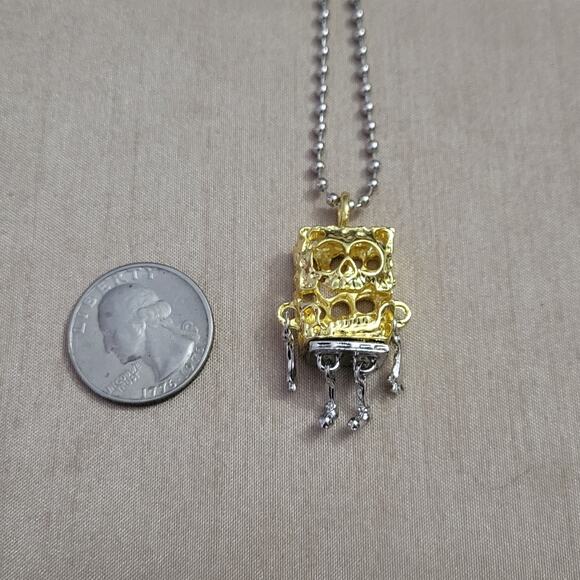 Zombie Spongebob moving limbs silver & gold tone ball chain necklace - Picture 3 of 3